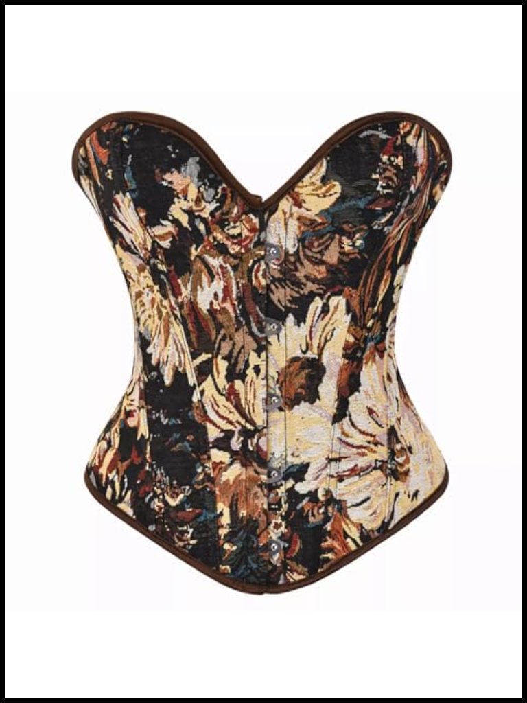 Floral Print Overbust Corset Bustier Tops Lace Up Bodyshaper Shapewear